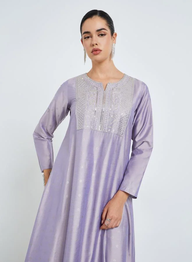 Amirah Women Lavender Embroidered A-Line Jalabiya